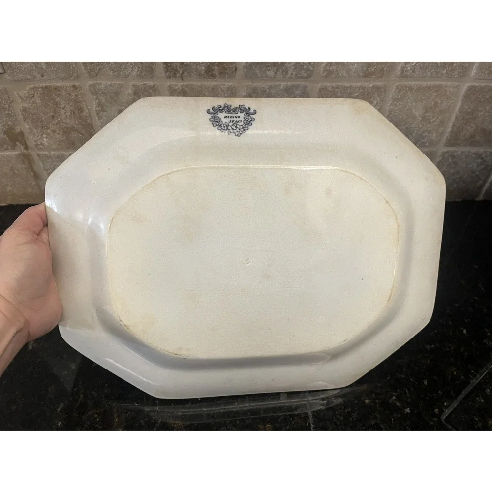Antique 1840's Staffordshire J E & Co Medina Rare‎ Navy Blue Ironstone Platter